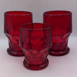 Viking Ruby Red Georgian Honeycomb 5" and 4" Tumbler Drinking Glasses - Set of 3